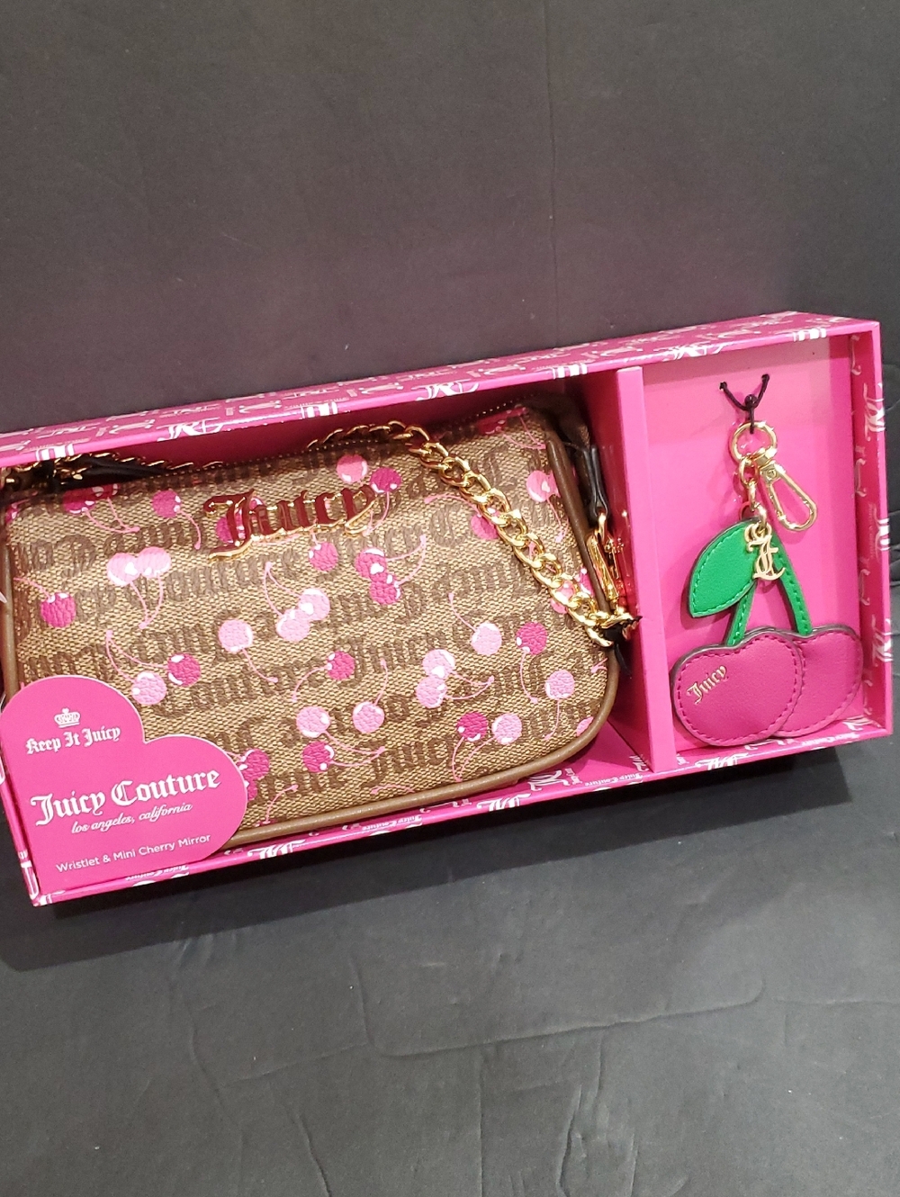 Juicy Couture y2k cherry status convertible wristlet with cherry mirror box set